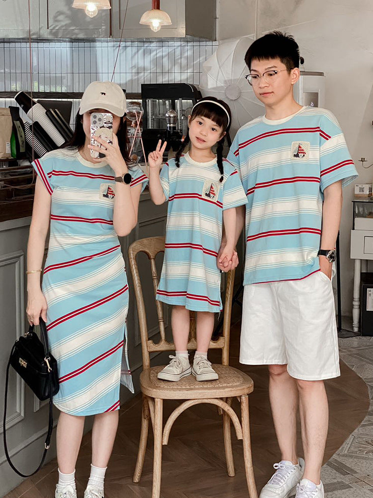 Summer Striped Handmade Crochet Korean Style Dress Parent-child Outfit