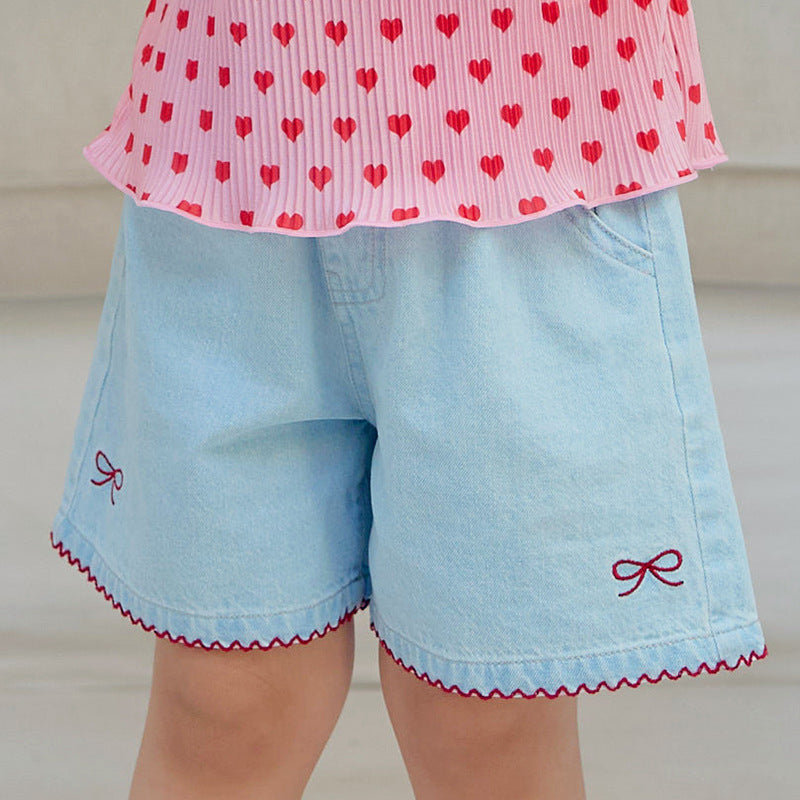 Children's Summer Loose Bow Embroidered Shorts Cute Outdoor Comfortable Children's Pants
