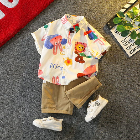 Children's Boys Summer Korean Fashion Short-sleeved Shirt For Handsome Small Clothing Children's Suit