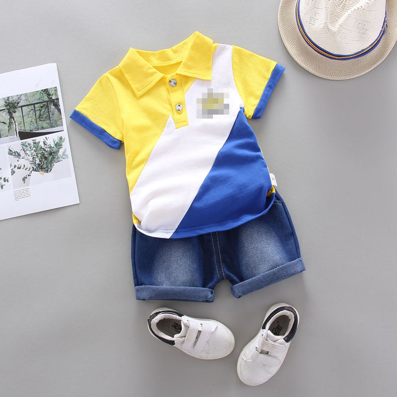 Children's Shirt Contrast Stitching Short Sleeves T-shirt Children's Suit