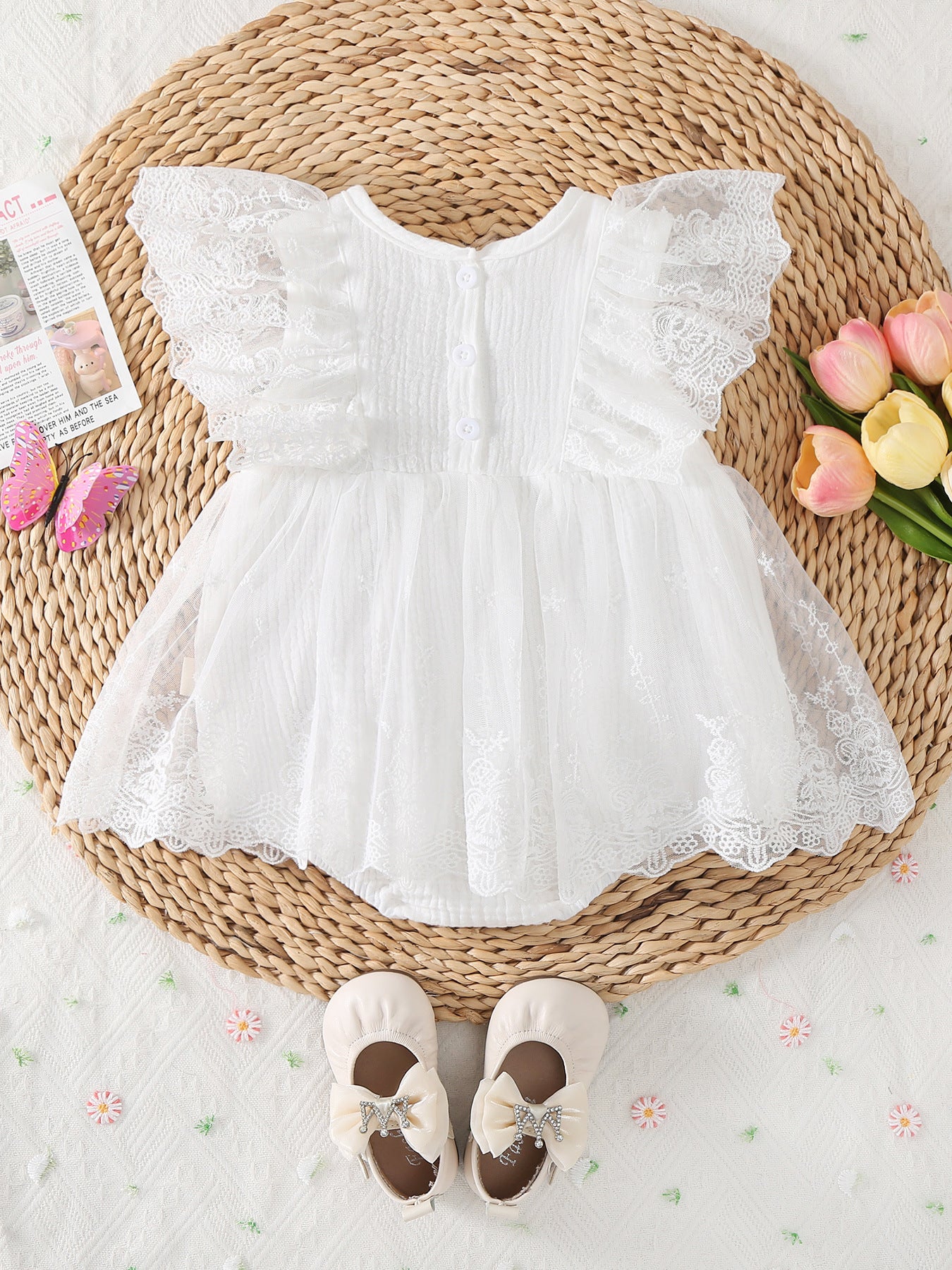 Summer Clothes Lace Flounced Sleeve One-piece Romper Jumpsuit, Climbing Suit