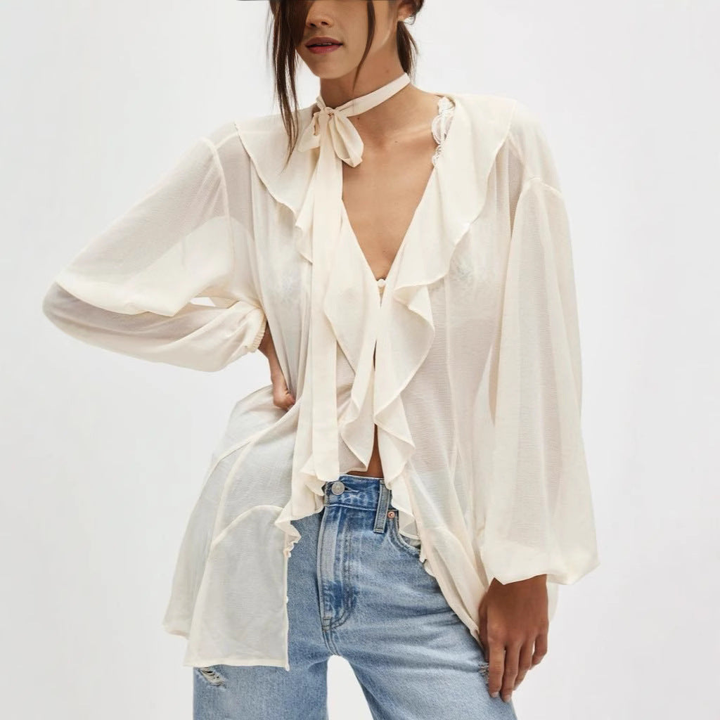 Women's Summer Solid Color Sexy Ruffled Bell Clothing