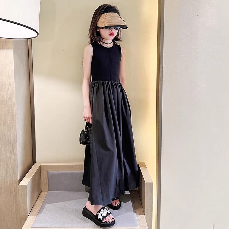 Children's Black Medium Large Casual Princess Mid-length Children's Dress