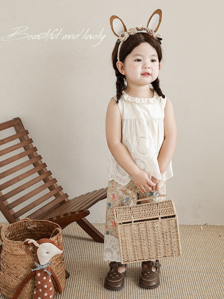 Children's Shirt Summer Fashion Jacquard Flower Ear Collar Breathable Children's T-shirt