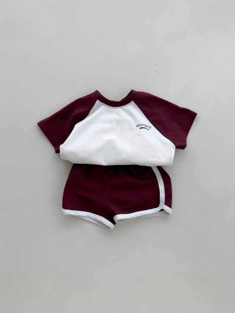 Stitching Sleeves Boy Versatile Fashion T-shirt Shorts English Letters Meteor Children's Suit