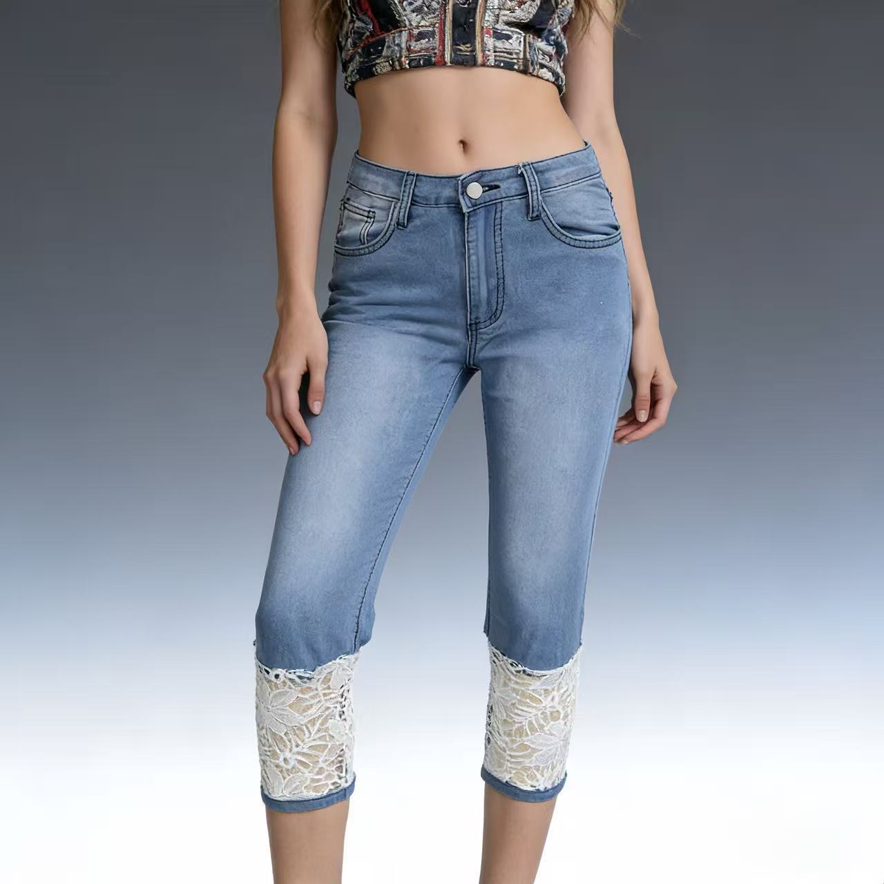 Women's Lace Fashion Personalized Cropped Straight Women's Jeans