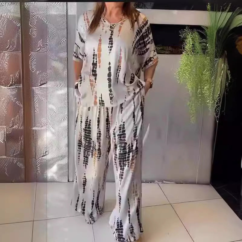 Women's Summer Round Neck Printed Loose Two-piece Fashion Casual Suit