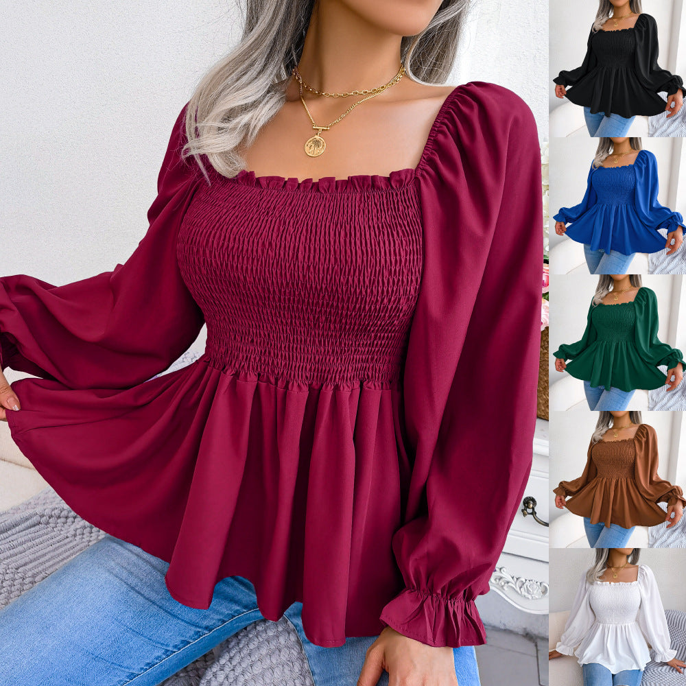 Women's Casual Wooden Ear Square Collar Long Clothing