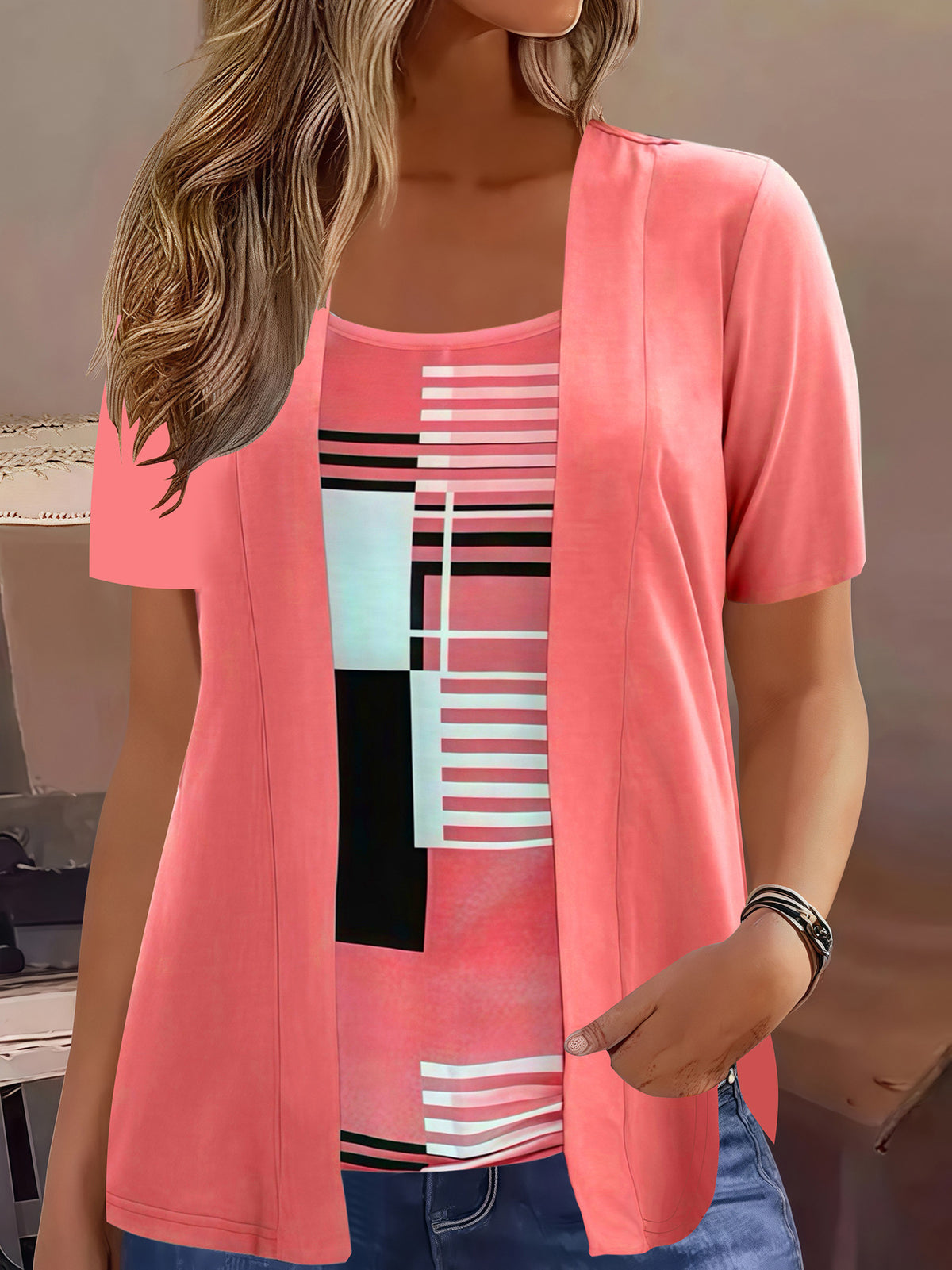 Women's Fashion Stitching Fake Two-piece Design Clothing