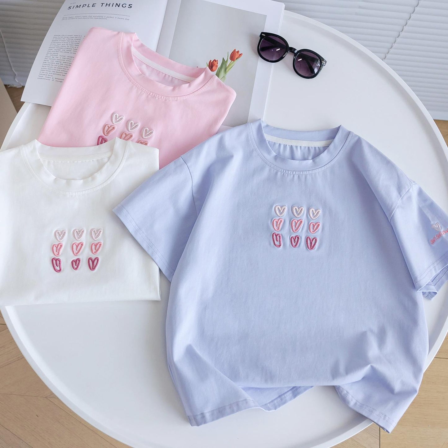 Children's Short Sleeve Summer Pure Cotton Teenager Clothing Medium Large Little Children's T-shirt