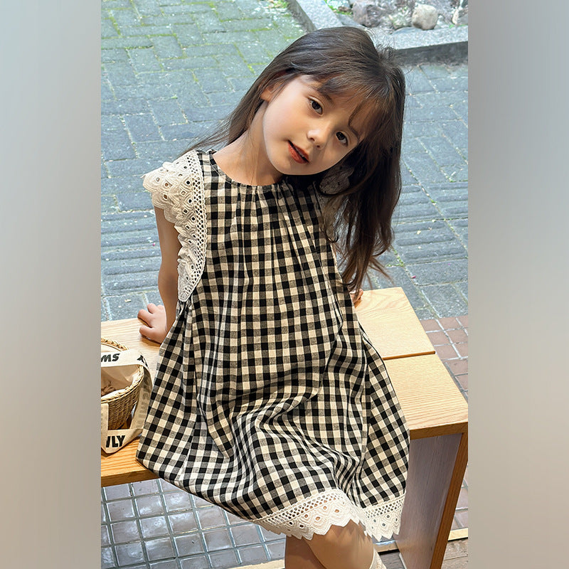 Children's Korean Plaid Vest Summer Clothing Princess Children's Dress