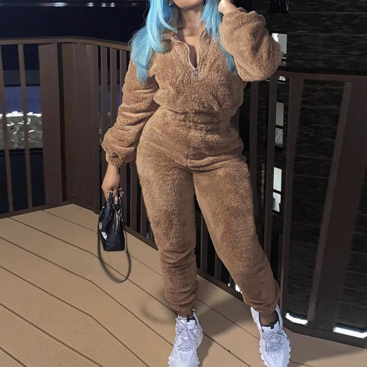 Women's Solid Color Long-sleeved Trousers Plush Fashion Casual Suit