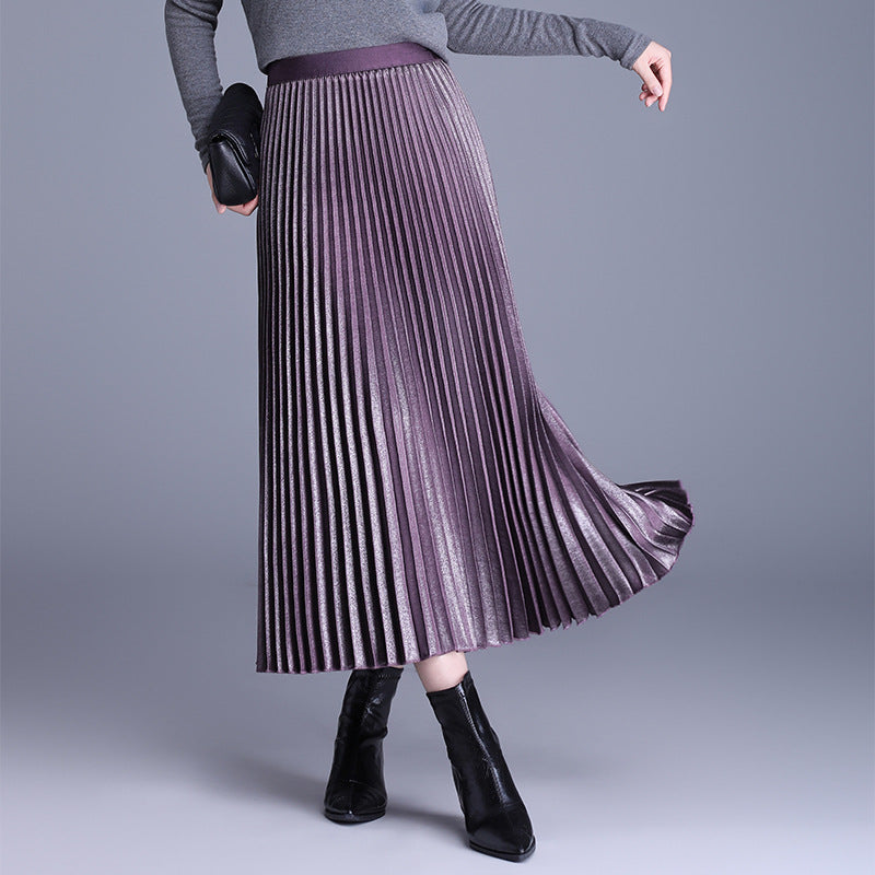 Pleated Autumn High Waist Mid-length Long Dress Temperament Drape A- Skirt