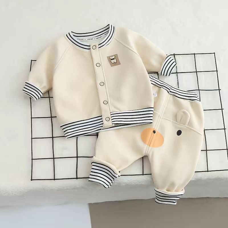 Single-layer Cartoon Striped Ollie High Waist Butt Pants Overcoat Children's Suit
