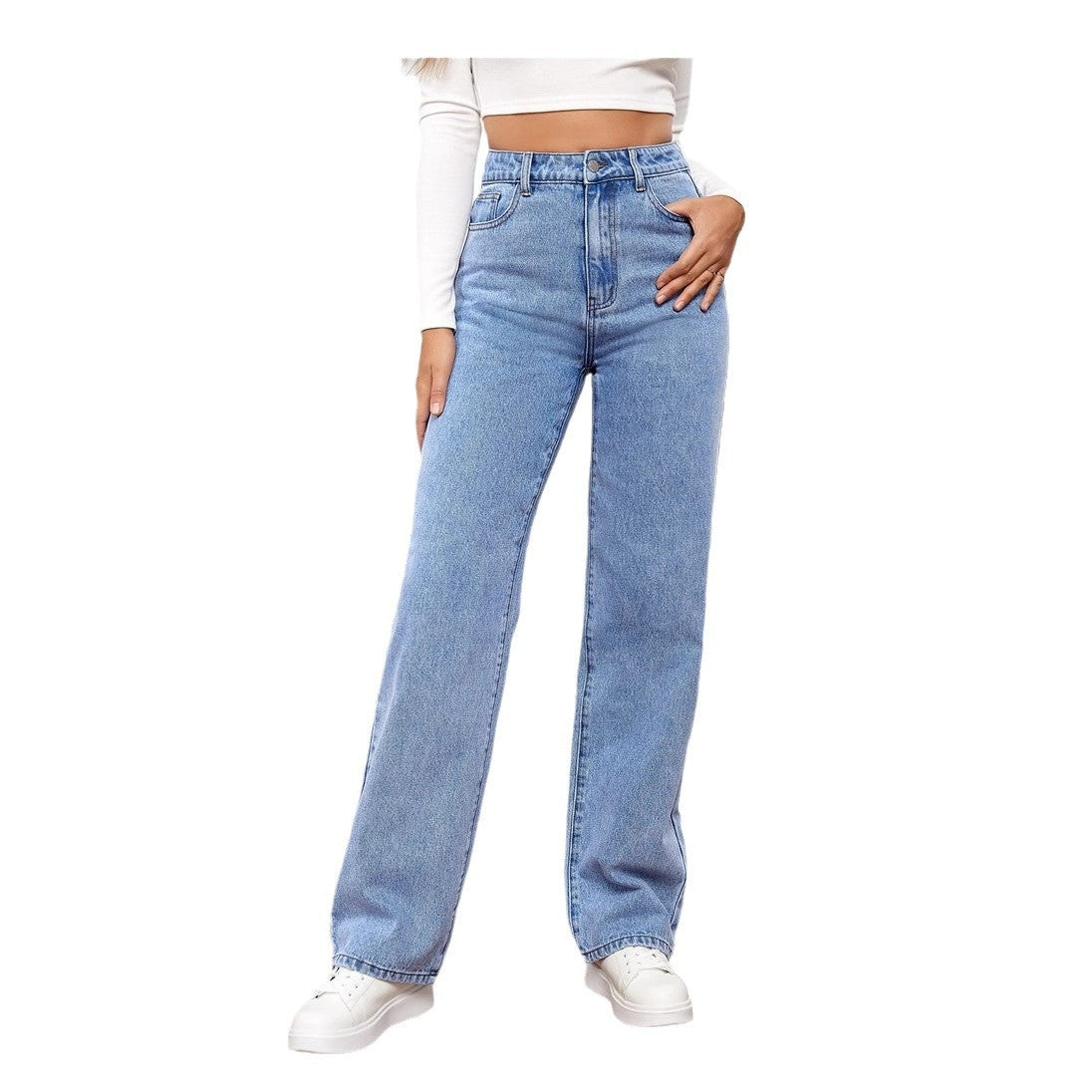 Women's High Waist Casual Fashion Trousers Washed Women's Jeans