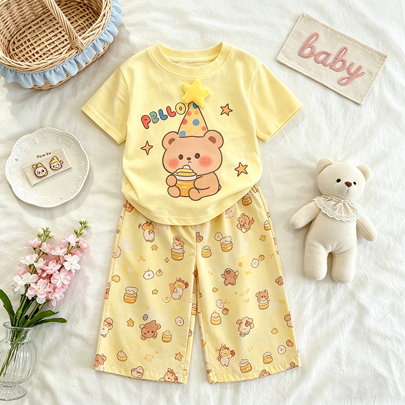 Short-sleeved Niche Three-dimensional T-shirt Pants Summer Versatile Two-piece Children's Suit