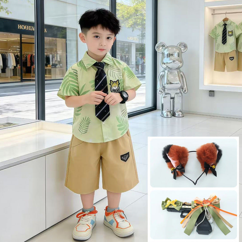 Men's & Children's Boy Summer Clothing Shirt Outfit Korean Style Trendy Nick Fox Children's Suit