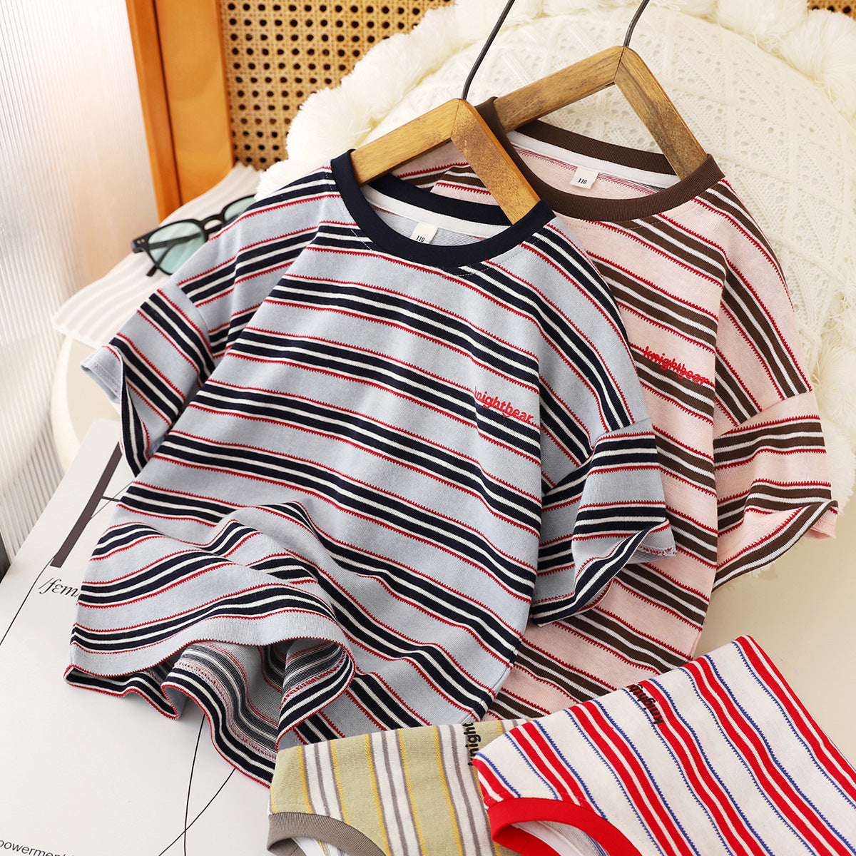 Children's Clothing Striped Short-sleeved Western Style Color Stripes Casual Half Sleeve Children's T-shirt