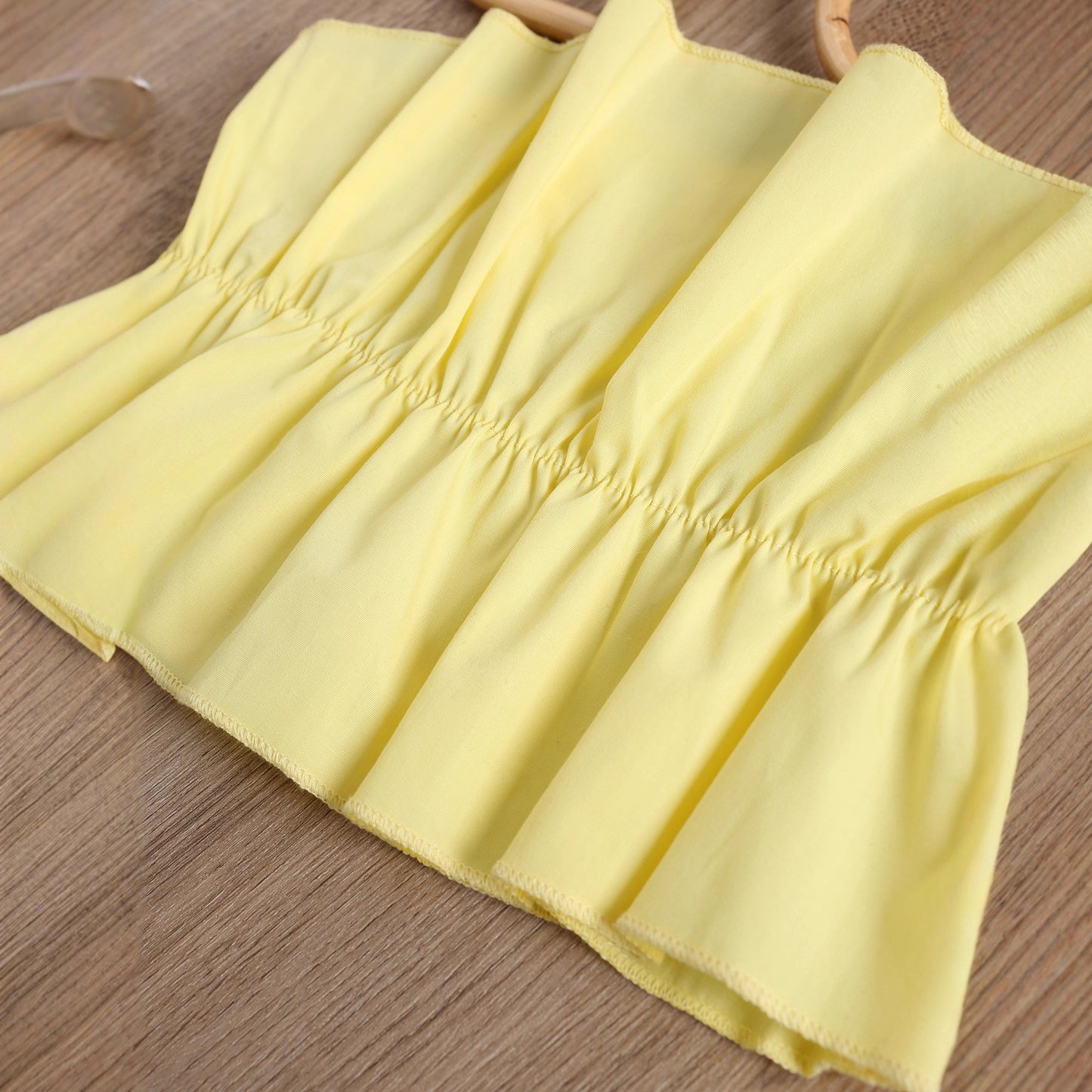 Children's Clothing Strap Pleated Three-dimensional Vest Top Washed Brushed Denim Shorts Children's Suit