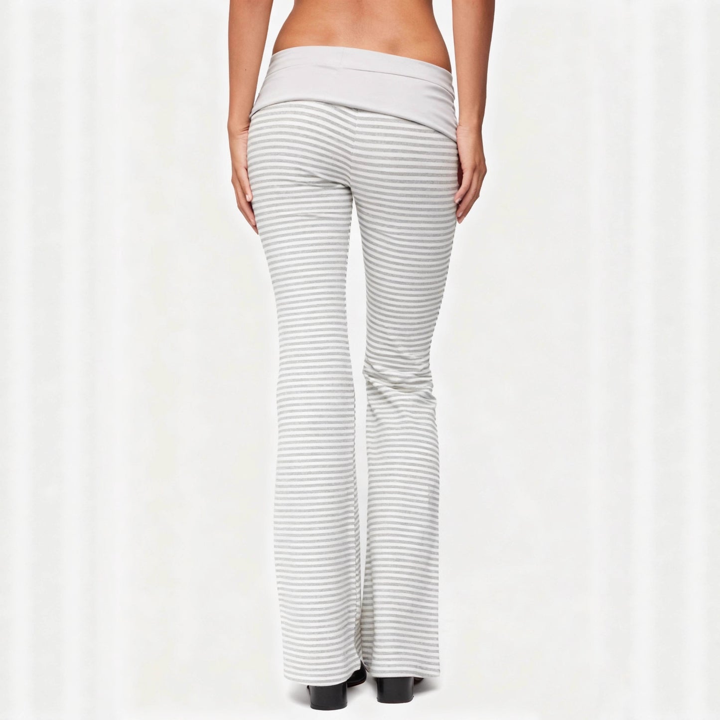 Women's Hot Low Waist Trousers Home Mixed Color Stripe Wide Casual Pants