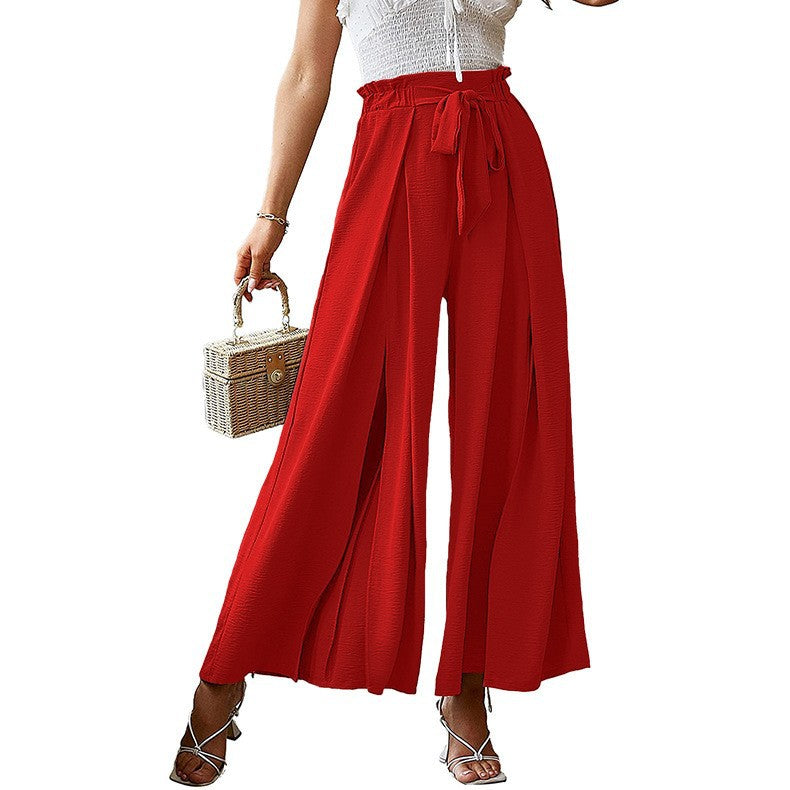 Women's Elegant Style Bowknot Loose High Waist Crimp Wide Casual Pants