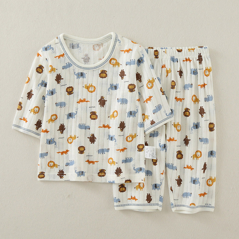 Children's Summer Cotton Thin Casual Air Conditioning Clothes Boy's Cropped Children's Suit
