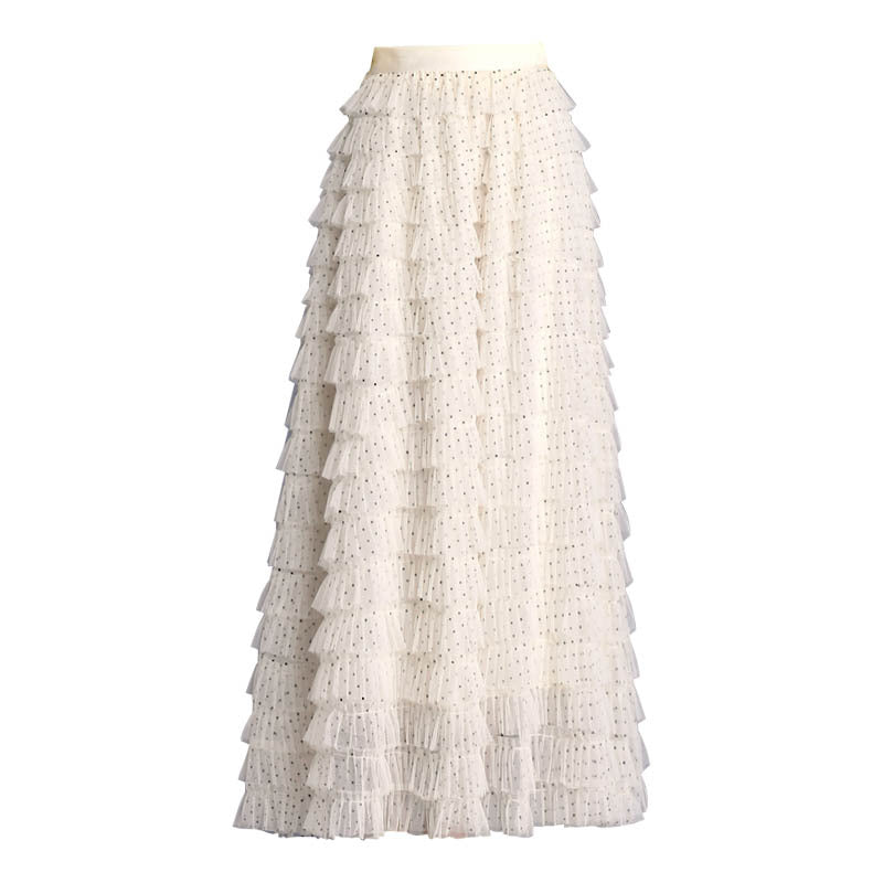 French Style Gentle Retro Elegant Lace Net Yarn Cake Polka-dot Skirts
