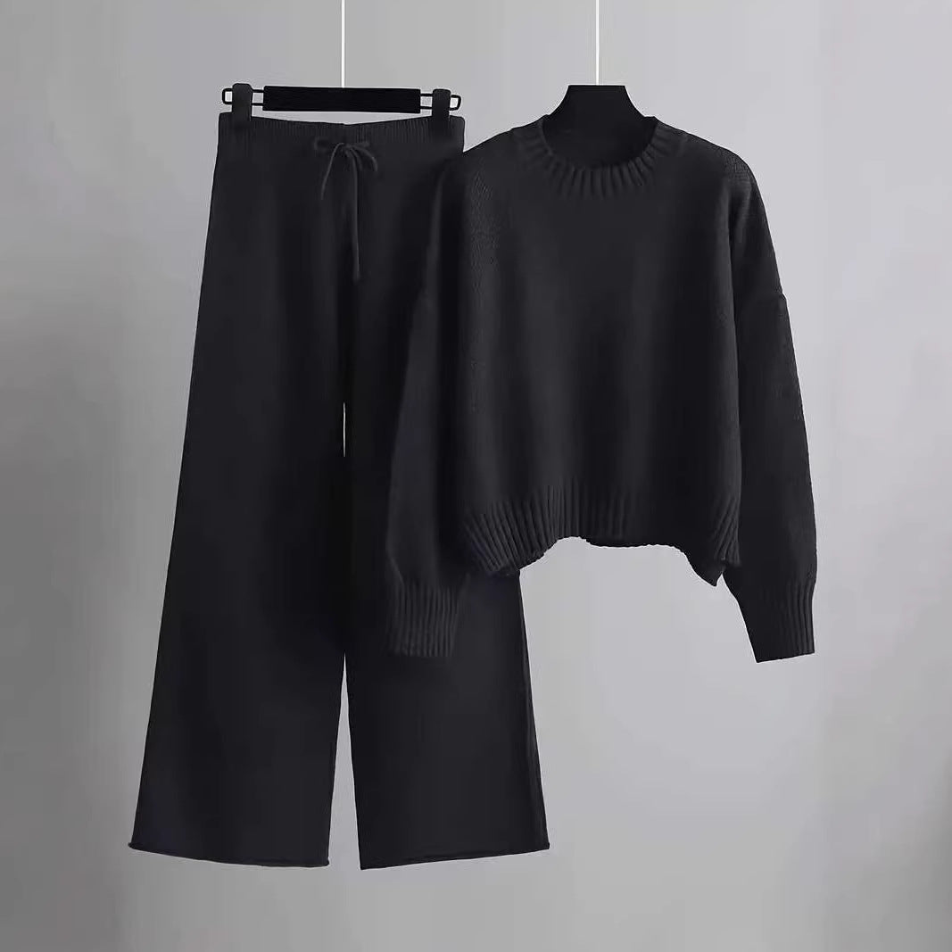 Women's Knitted Two-piece Crew Neck Pullover Straight Fashion Casual Suit