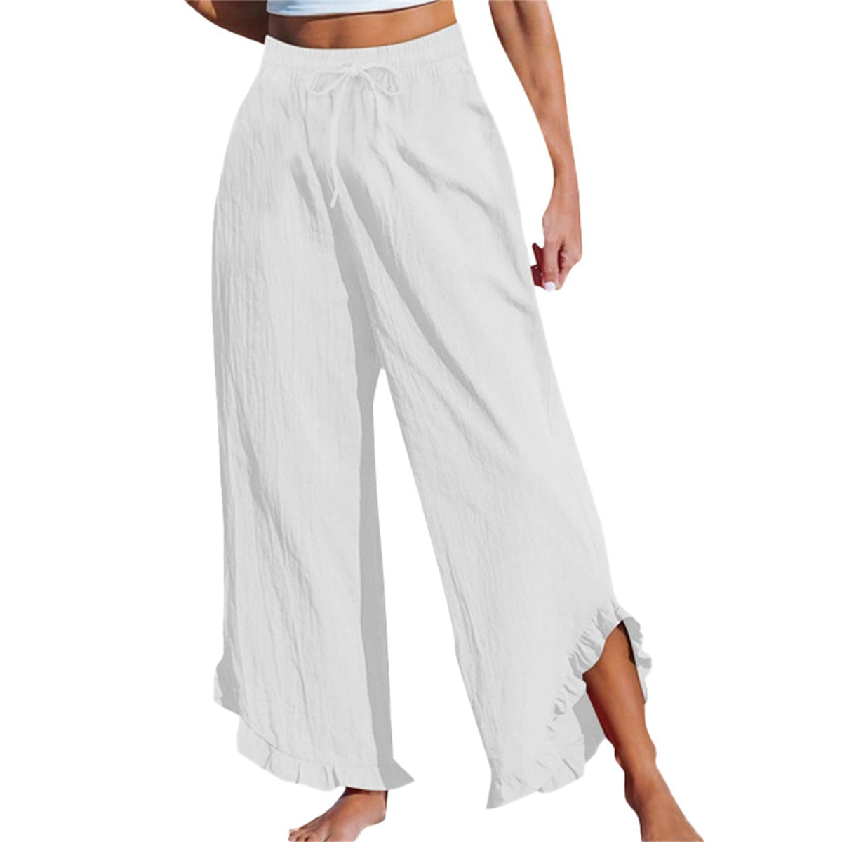 Women's High Waist Pleating Irregular Trousers Cotton Linen Casual Pants