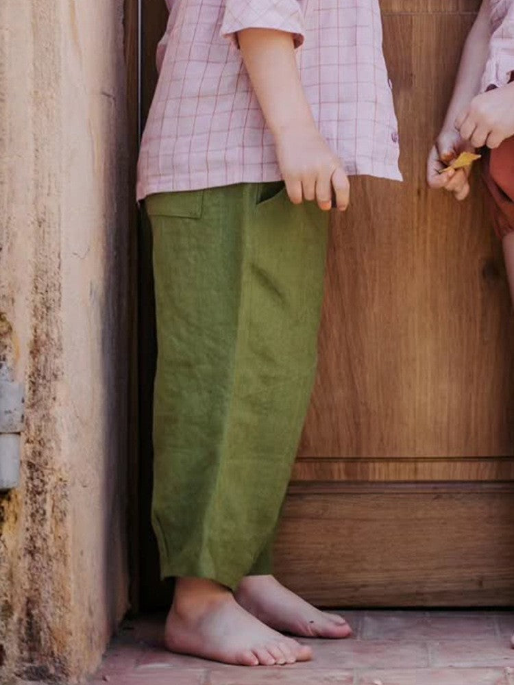 Children's Korean Style Linen Casual Elastic Waist Loose Children's Pants