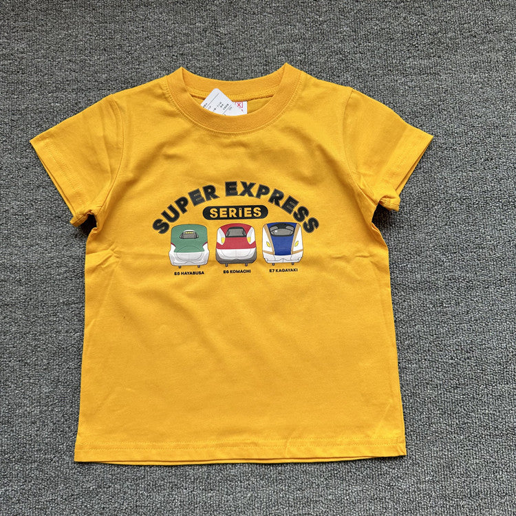 Children's Single Tram Series Summer Clothing Round Neck Children's T-shirt