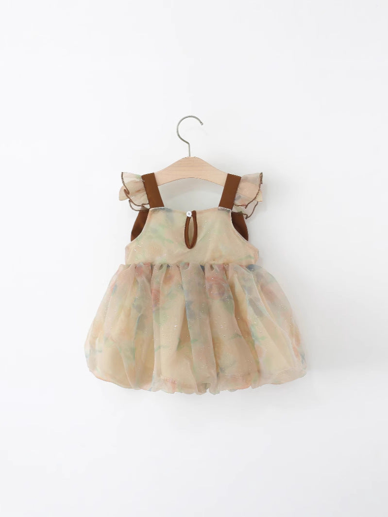 Children's Clothing Summer Caramel Big Bow Floral Bud Princess Children's Dress