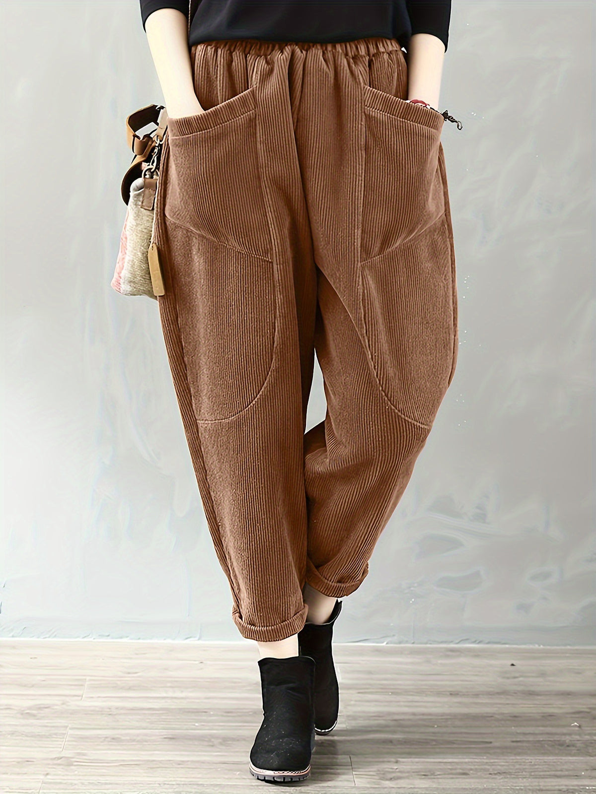 Women's Waist Fashion Corduroy Loose Outer Wear Pants