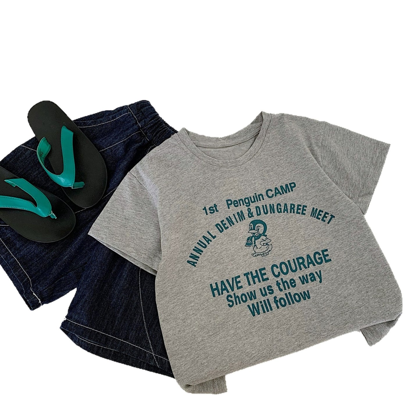 Children's Short-sleeved Summer Letter Embroidered Penguin Class Children's T-shirt
