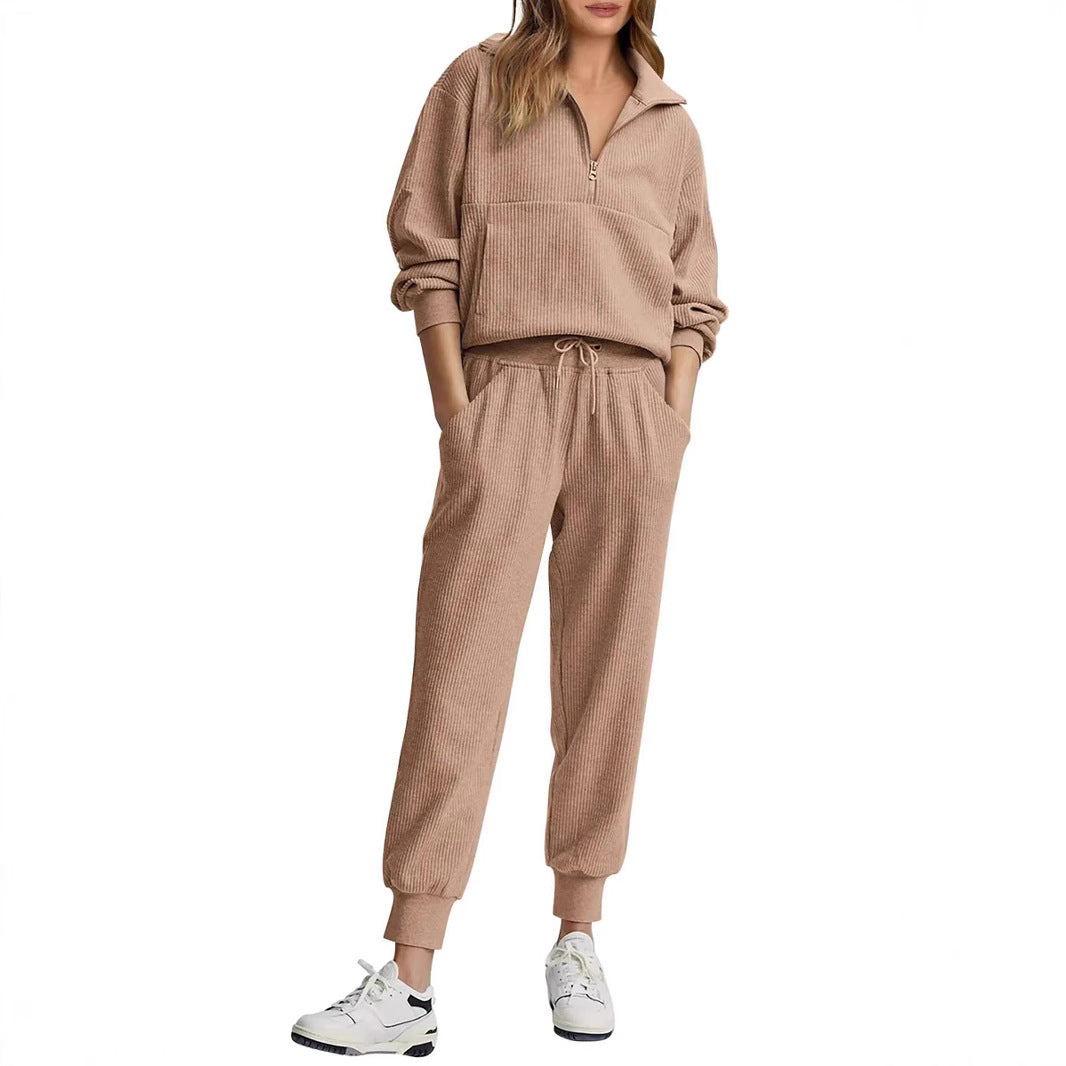 Unique Women's Half Zipper Long-sleeved Trousers Sweaters