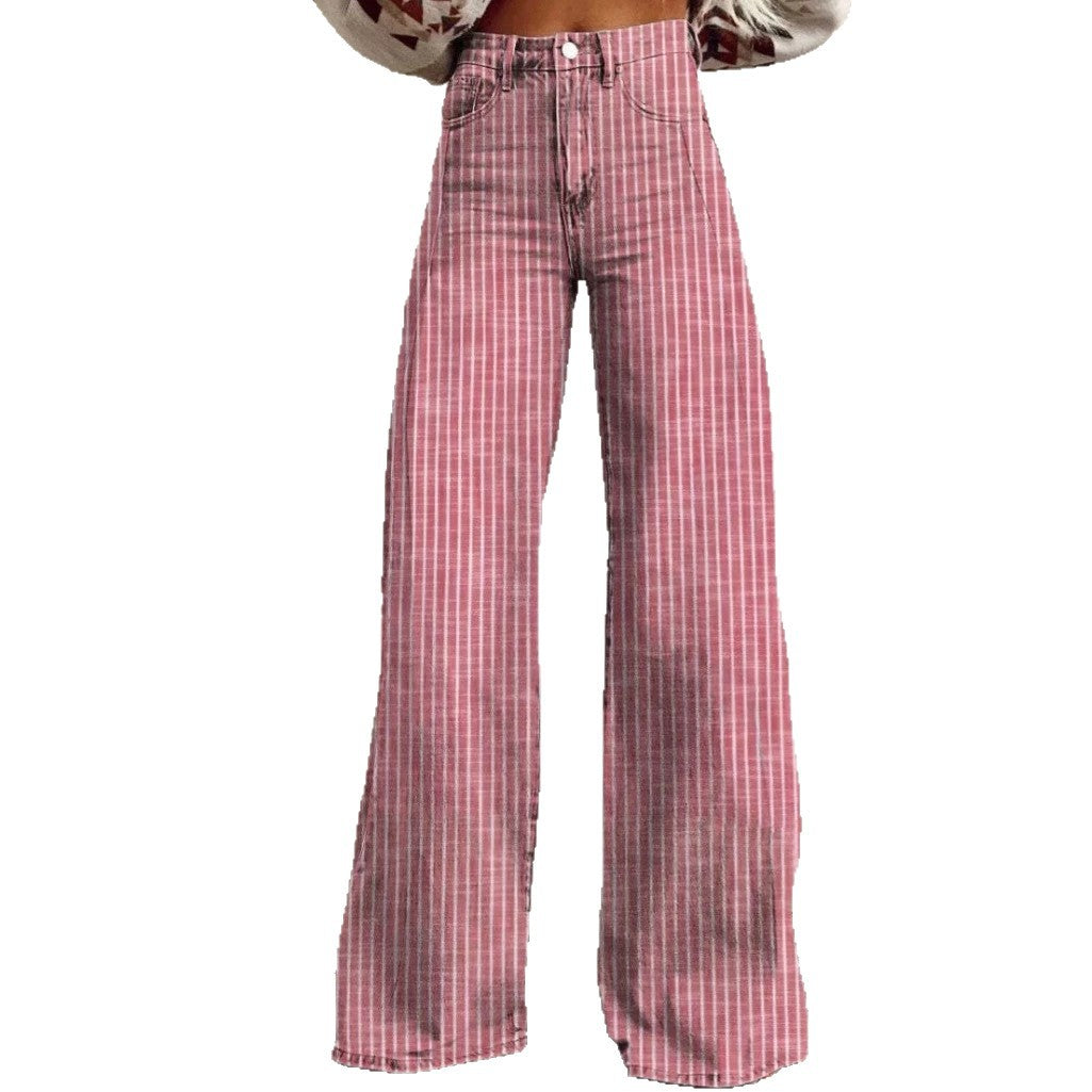 Vintage Stripe Loose High Waist Wide Women's Jeans