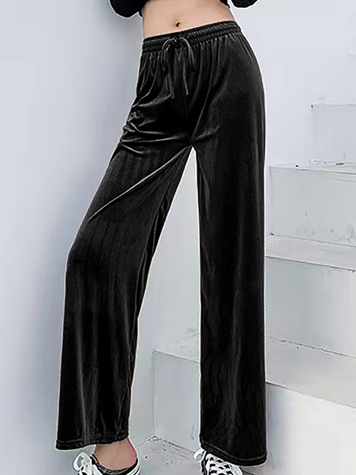 Women's Solid Color Veet Wide Leg Draping Effect Loose Pants