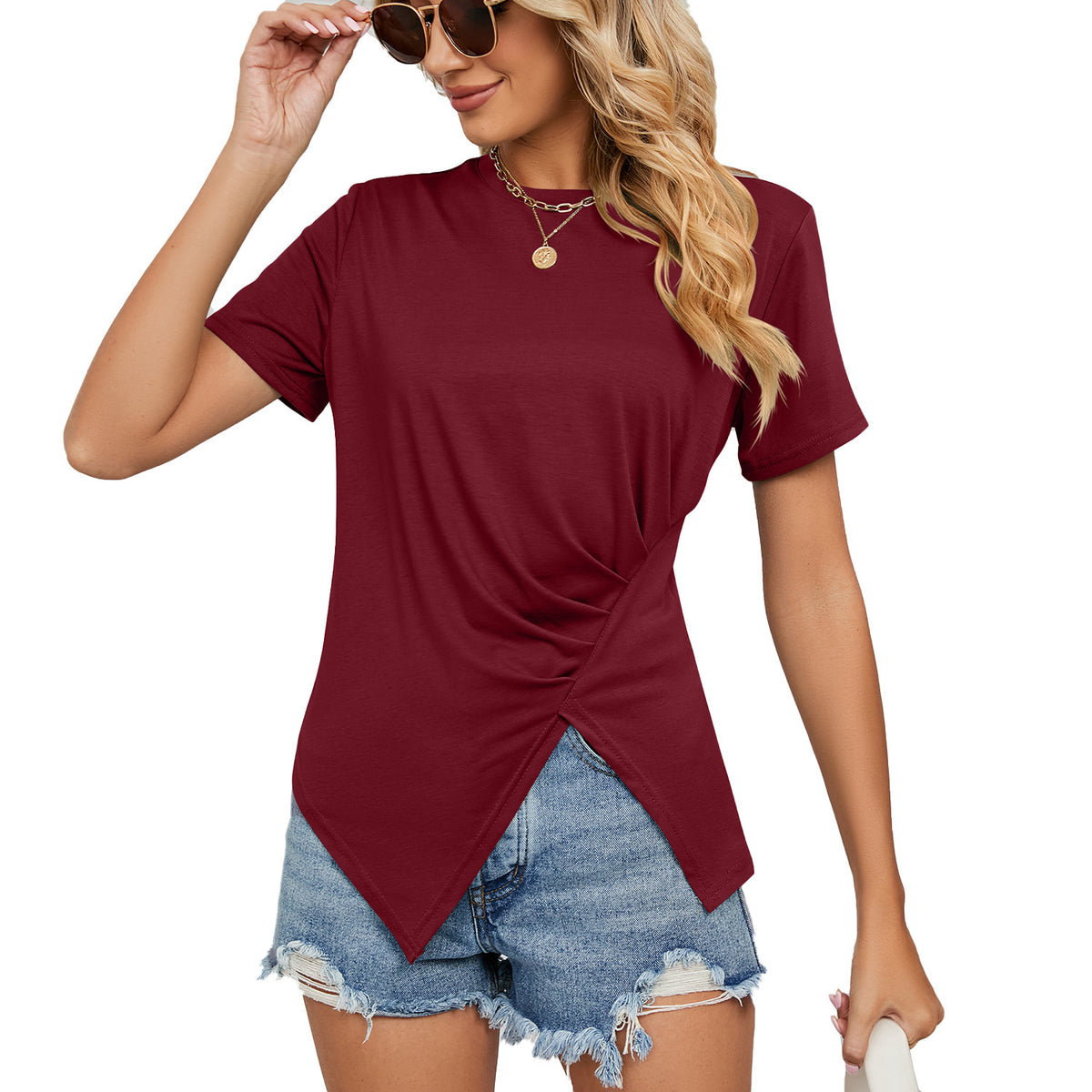 Women's Summer Solid Color Loose Round Neck Women's T-shirt