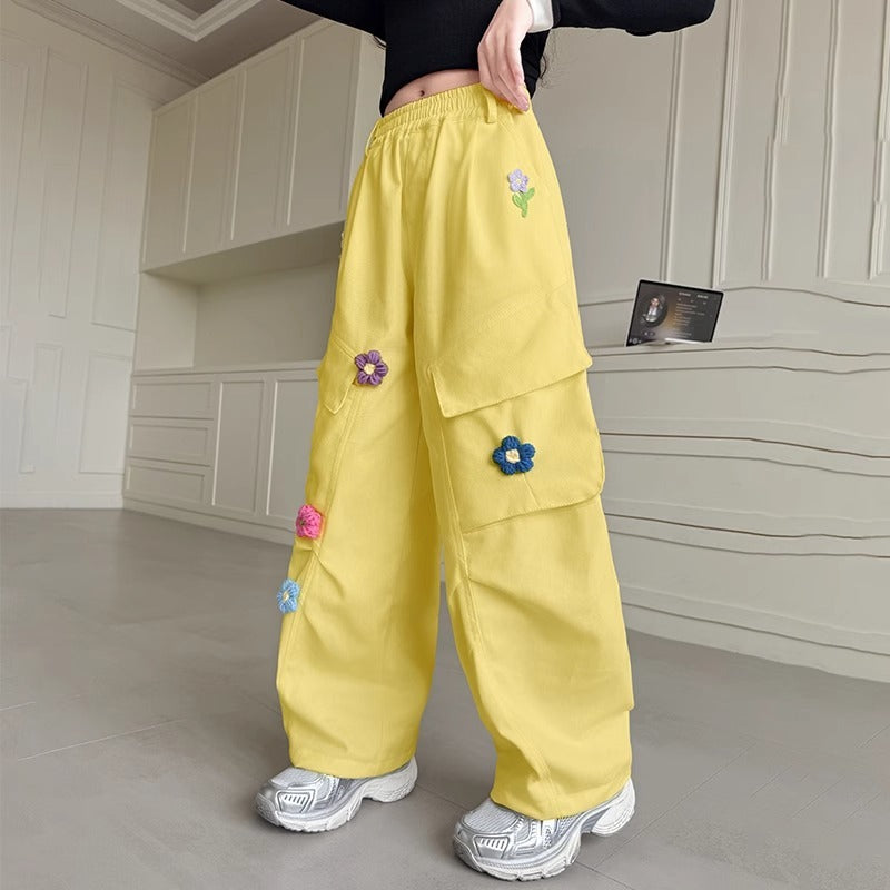 Spring Overalls Fashionable Three-dimensional Flowers Matchet Children's Pants