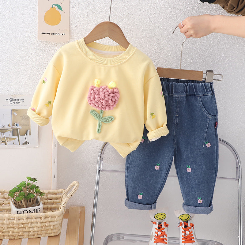 Children's Korean Style Western Fashion Flower Round Neck Children's Suit
