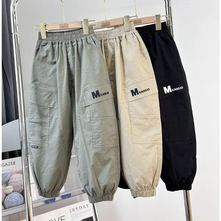 Children's Summer Cotton For Middle Big Thin Mosquito Repelling Printed Large Children's Pants