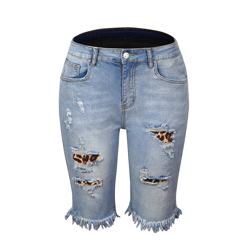 Women's Tassel High Elastic Skinny Cropped Ripped Pants