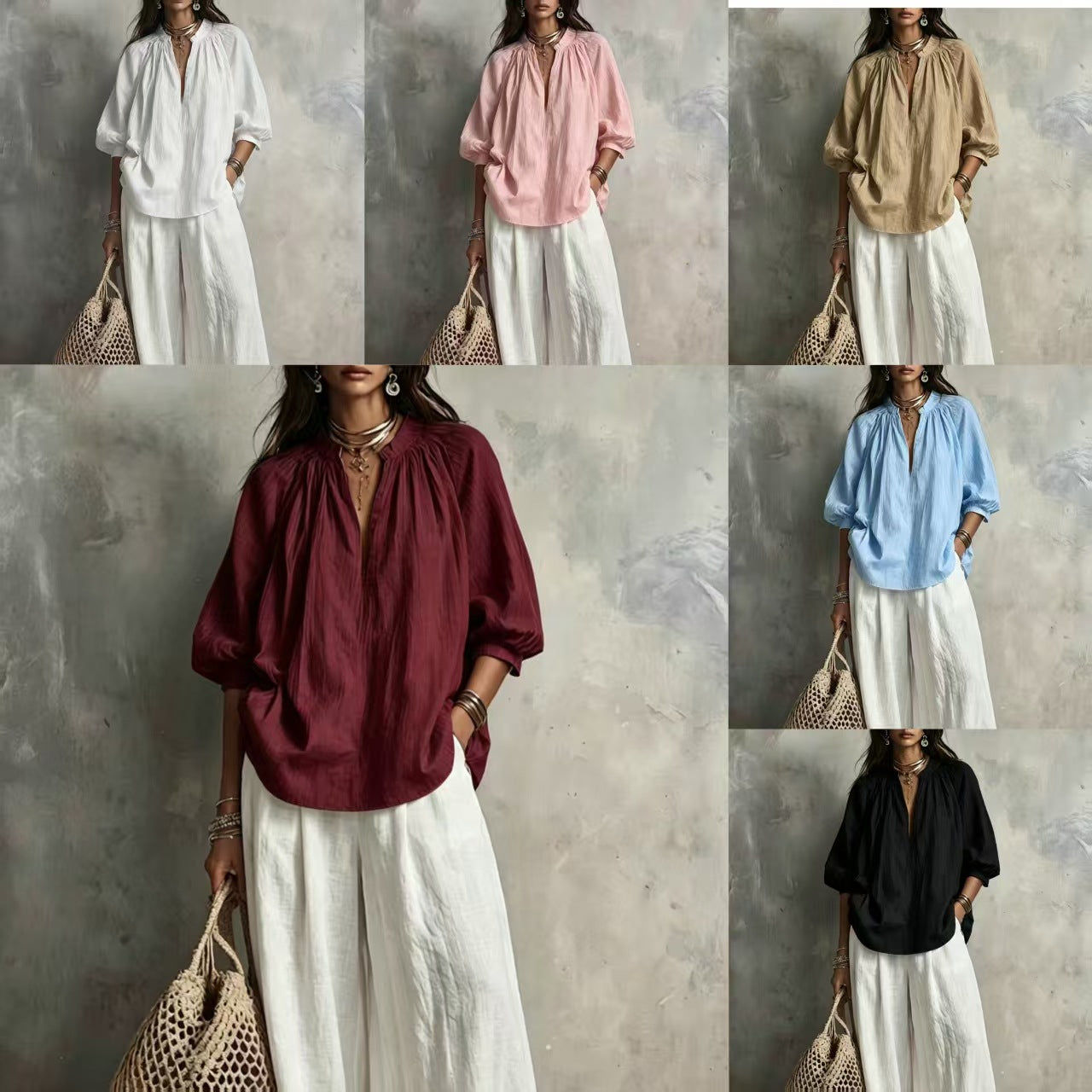 Shirt Loose Slimming Middle Sleeve Vacation Tops
