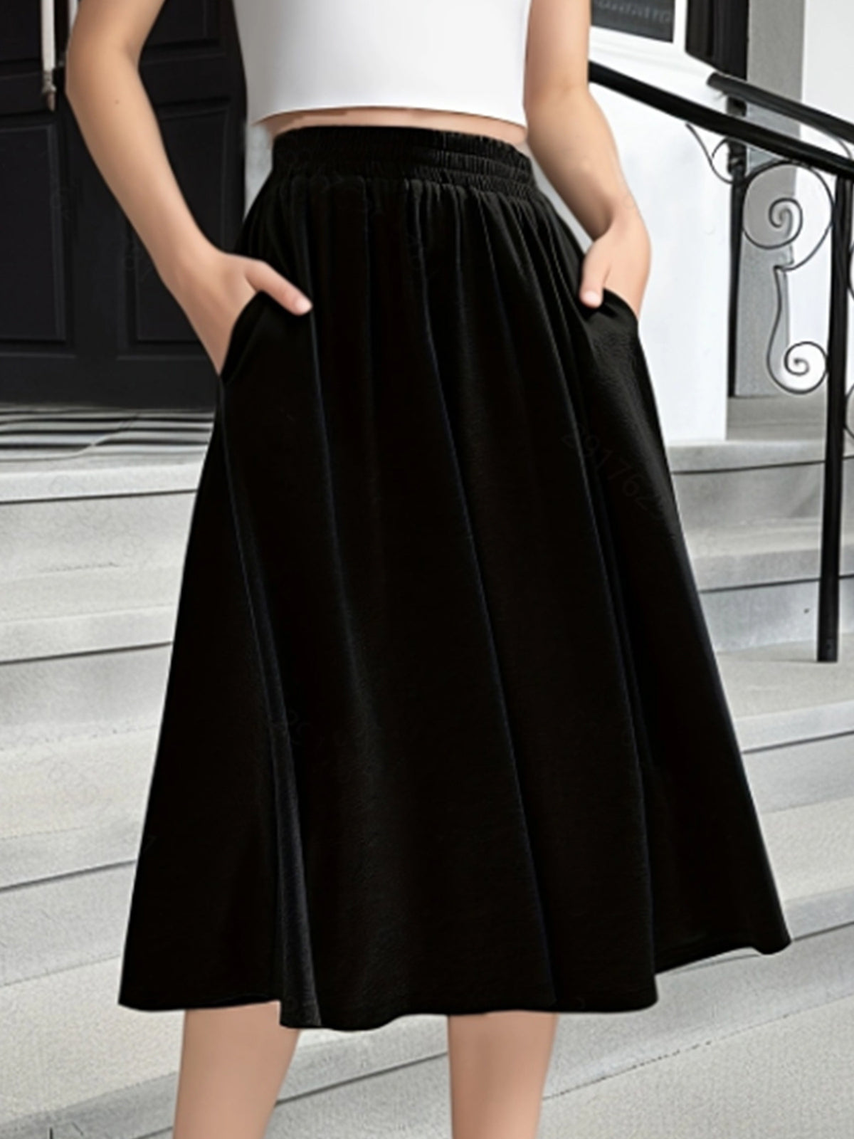Women's Solid Color Pocket Casual Fashion Stitching Skirt