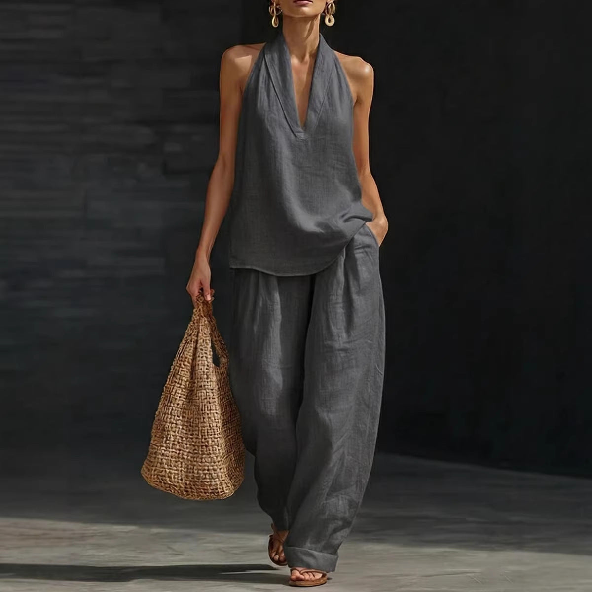 Temperament Halter Exposed Back Cool Feeling Comfortable Slimming Pants