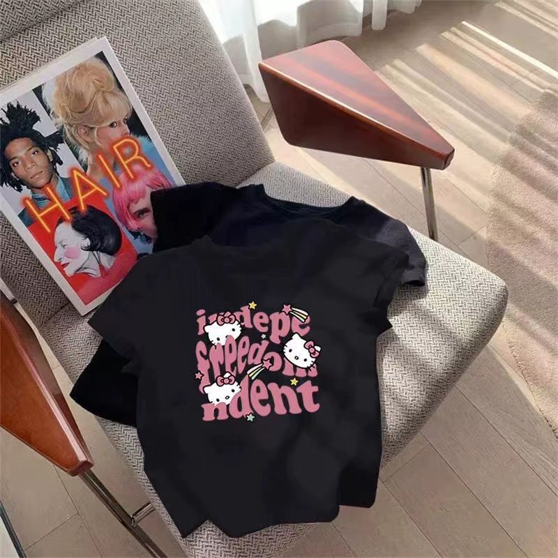 Sweet Half-sleeved Kitty Printed Thin Western Children's T-shirt