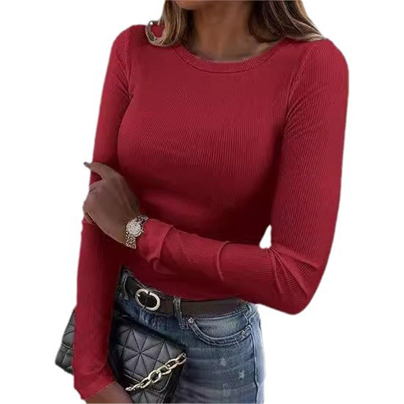 Women's Stretch Crew Neck Rib Shirt Slim Fit Women's T-shirt