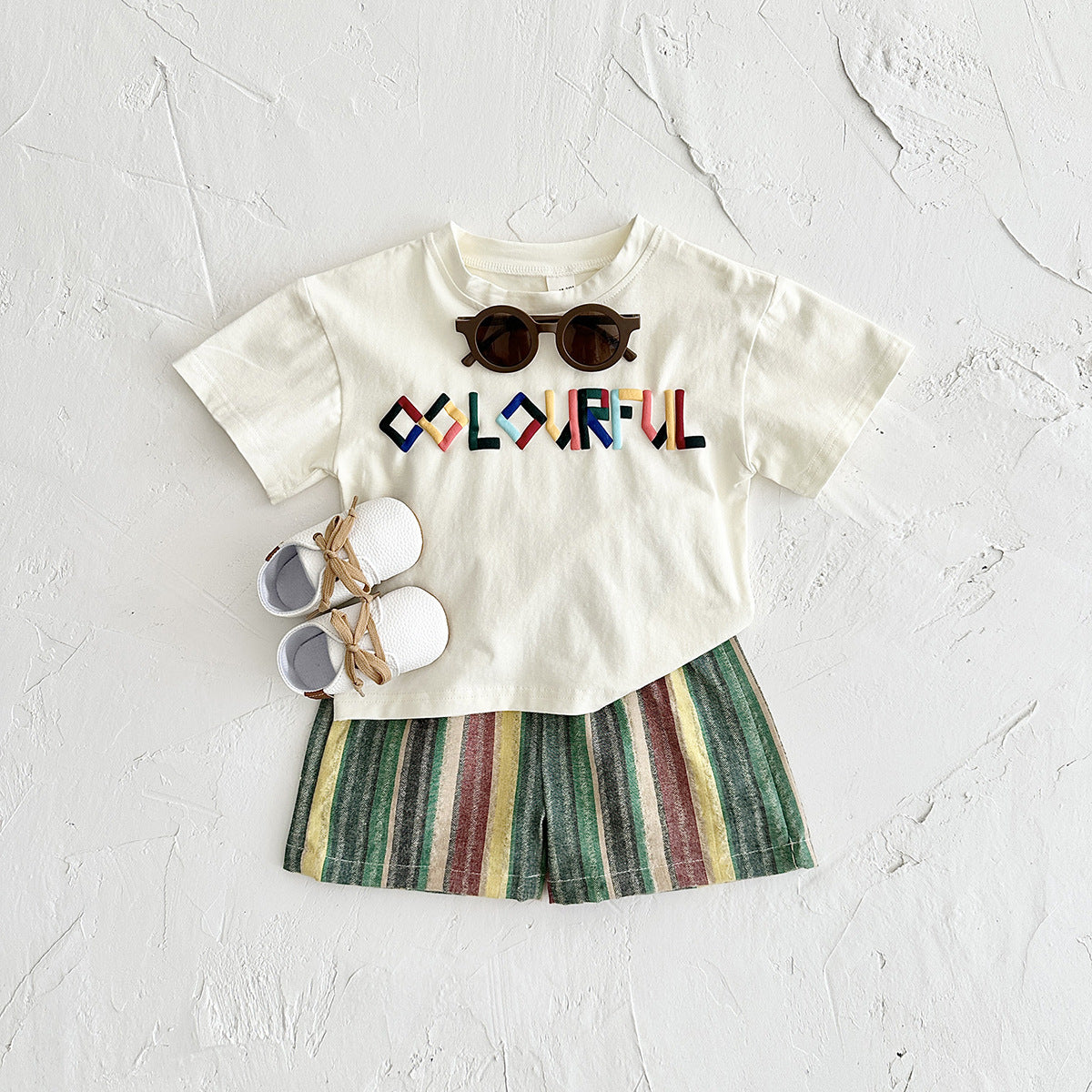 Children's Summer Clothing Letter Embroidered T-shirt Short Sleeve Children's Suit