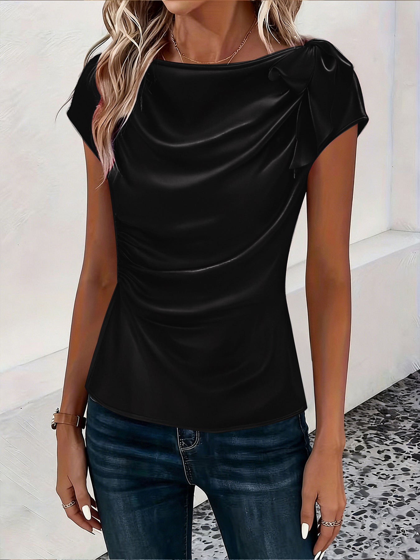 Women's Solid Color Satin Artificial Silk Pullover Tops