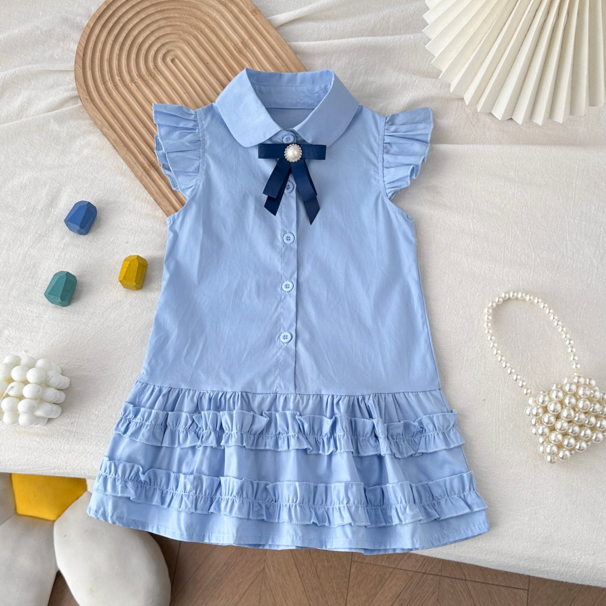 Children's Summer Flounced Sleeve Vest Little College Style Children's Dress